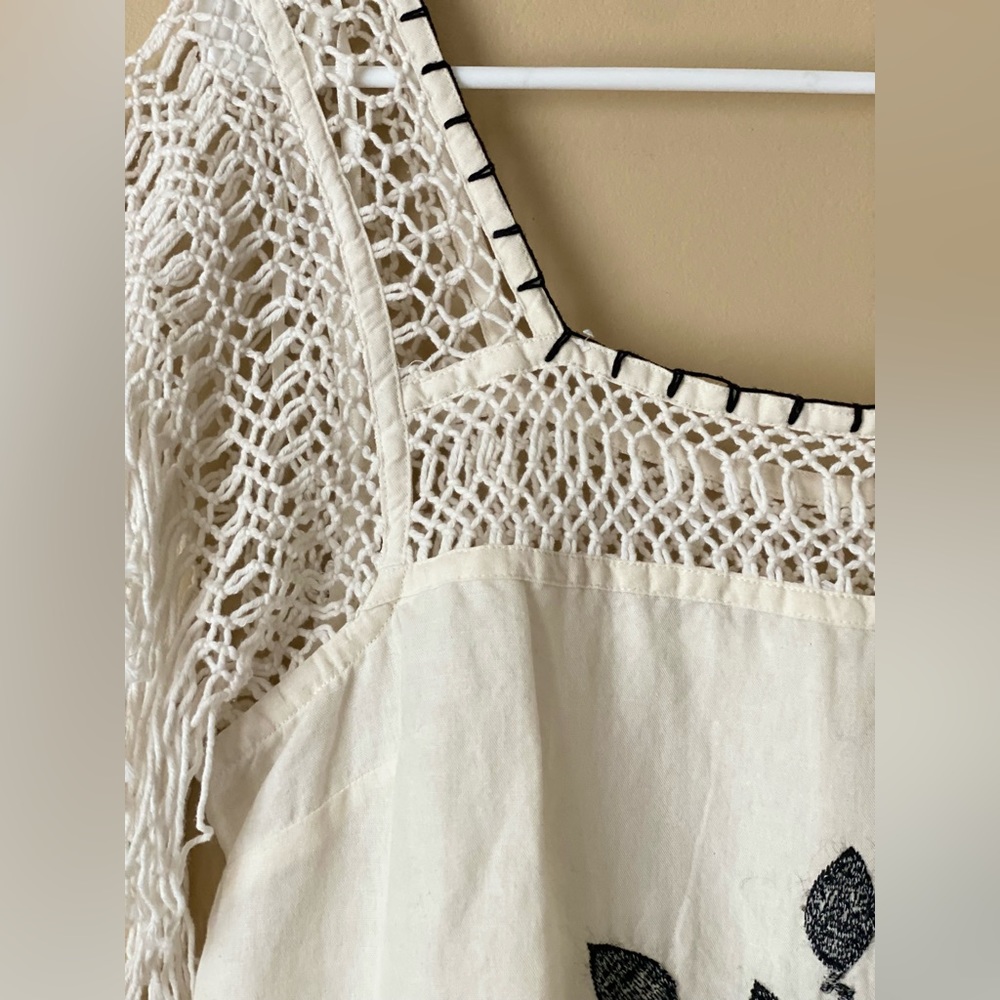 Free People Cream Mini Dress with Black Floral Embroidery - Picture 9 of 14